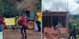 Foto de los dos capturados y maquinaria incautada en operativo contra urbanismo ilegal en Usme, al sur de Bogotá