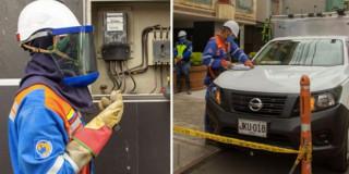 Imágenes de técnicos de ENEL realizando labores de mantenimiento