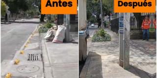 Foto que muestra el antes y después de una calle que fue intervenida con jornada de limpieza