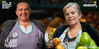 Fotos de Gloria Barrera y Blanca Agudelo comerciantes de Plazas Distritales de Mercado condecoradas en Bogotá.