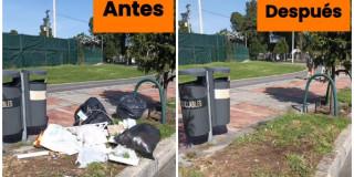 Foto que muestra antes y después de jornada de recolección de residuos en Bogotá