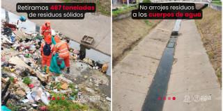 Foto que muestra trabajadores de Aguas Bogotá limpiando el Canal Calle 38 Sur
