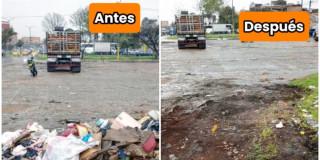 Foto que muestra antes y después de jornada de recolección de residuos en Bogotá