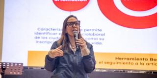 Foto de María del Pilar López Uribe, secretaria de Desarrollo Económico, durante la jornada de Rendición de Cuentas 2025.