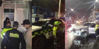 Fotos de uniformados de la Policía, la camioneta recuperada y el hombre detenido.