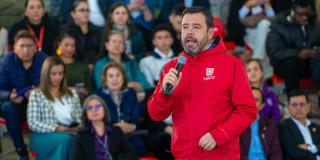 Foto del alcalde Carlos Fernando Galán durante la Rendición de Cuentas del año 2024.