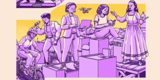 Ilustración de la SDMujer que muestra a mujeres en diferentes ámbitos de la sociedad.