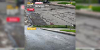 Foto comparativa del arreglo en vía