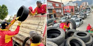 Fotos de la jornada de 'Llantatón' que permitió el retiro de 384 llantas en el centro de Bogotá.