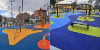 Fotos de las obras de renovación parque El Planchón en barrio San Carlos, al sur de Bogotá.