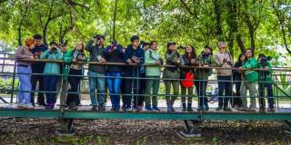 Personas participan en actividad de avistamiento de aves en Bogotá