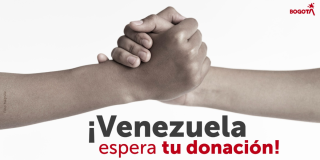 Dos manos unidas y un texto que dice Venezuel espera tu donación