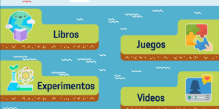 Interfaz infantil del Observatorio Ambiental de Bogotá muestra opciones Libros Juegos Experimentos y Videos en módulo educativo