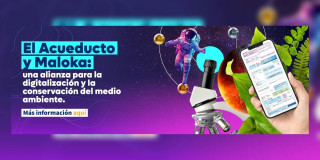 Imagen gráfica con el texto: El Acueducto y Maloka una alianza para la digitalización y la conservación del medio ambiente