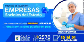 Foto de una enfermera con un texto Proceso de Selección Empresas Sociales del Estado 2