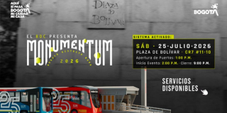 Pieza gráfica de TransMilenio sobre Monumentum 2026 