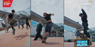 Foto de grupo de skaters de Bogotá recorriendo Línea 1 del Metro