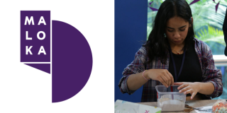 Imagen del logo de Maloka y de una niña participando de la iniciativa.