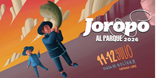 Afiche con la imagen oficial de Joropo al Parque en la que se aprecia a un hombre y un niño llaneros.