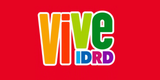 Logotipo de la aplicación Vive IDRD sobre fondo rojo, plataforma digital para consultar actividades, eventos y programación recreodeportiva del Instituto Distrital de Recreación y Deporte de Bogotá.
