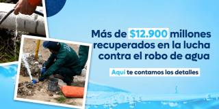 Imagen gráfica con el texto: Más de $12.900 millones recuperados en la lucha contra el robo de agua