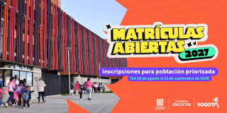 Foto que muestra un colegio y el texto: Matrículas abiertas 2027 