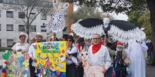 Adultos mayores en carnaval en Bogotá.
