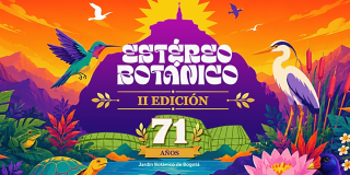 Ilustración del Segundo Festival Estéreo Botánico con fauna, flora e invernaderos del Jardín Botánico.
