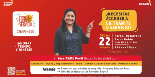 Imagen gráfica con el texto: Feria a tu servicio Chapinero sábado 22 de agosto 