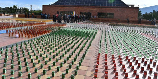 Foto de botellas de licor adulterado incautado en Bogotá.
