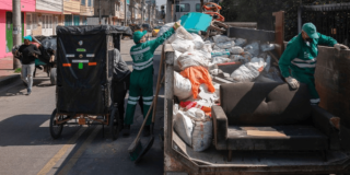 Foto que muestra personas colocando residuos en un ecopunto 