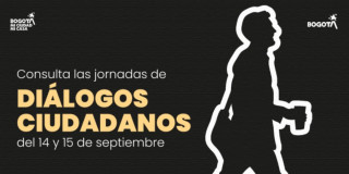 Imagen de fondo negro con un señor caminando y un texto Consulta las jornadas de Diálogos Ciudadanos.
