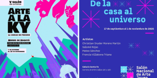 Imagen promocional del Salón de Artistas a la KY que se ve en colores azules y morados vibrantes.