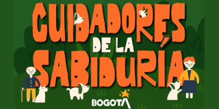 Logo del programa Cuidadores de la Sabiduría Bogotá+, con texto en colores naranja, blanco y verde sobre fondo verde.