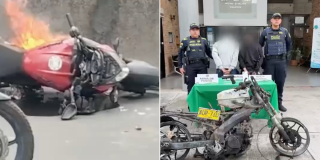 Moto incinerada y capturados por hurto de celular de alta gama