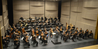 Imagen de la orquesta Nueva Filarmonía en escena.