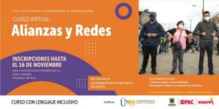 El objetivo del curso es fortalecer las capacidades para el reconocimiento mutuo, trabajo con pares, dialogo multi-actor y la incidencia en asuntos públicos de los ciudadanos y ciudadanas a través de la profundización en las características, funcionamiento, conformación e importancia de las alianzas y redes.