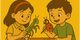 Imagen de la pieza gráfica de dos niños jugando 