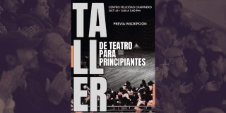 Imagen de cartel con información de este taller gratis de teatro para principiantes.