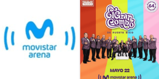 Imagen de cartel promocional del evento con imagen de la agrupación y a la izquierda imagen que dice Movistar Arena