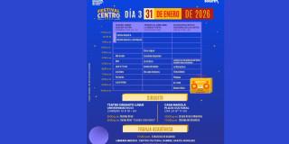 Imagen del cartel con la informaci{on de la agenda general del cuarto día del Festival Centro