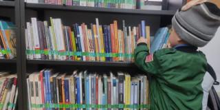 Foto que muestra libros y un niño 