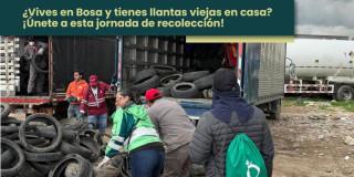 Foto que muestra personas recolectado llantas en un camión