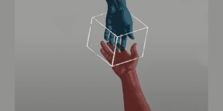 Imagen promocional de la obta en la que se aprecia una mano azul y una blanca enmarcadas en un cubo.