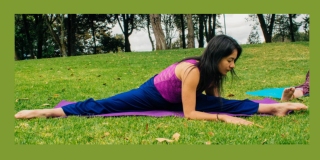 Imagen de una mujer practicando yoga en un parque.