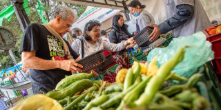 Foto de bogotanos y bogotanas en uno de los Mercados Campesinos de Bogotá.