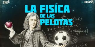 Imagen de dibujo animado de Isaac Newton con una manzana y un balón de fútbol 
