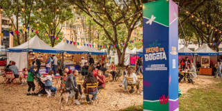 Foto de una de las ferias de 'Hecho en Bogotá' con exhibiciones de emprendimientos y productos locales.