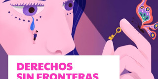 Imagen grafica de una mujer con una lagrima recibida por una persona y en la mano una mariposa