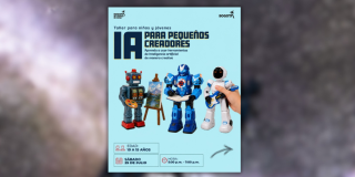 Imagen de juguetes robot pintando, leyendo y tocando música junto con una mano